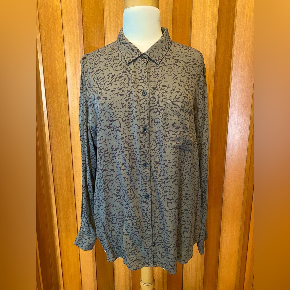 Rails Women's Button-Down Shirt in Olive Green with Black Print